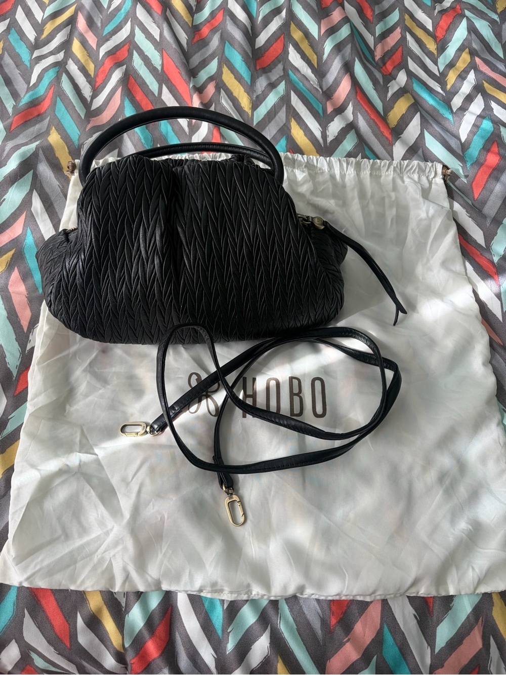 HOBO Darling Crossbody bag - Black Textured Woven-Style Shoulder Bag with Strap